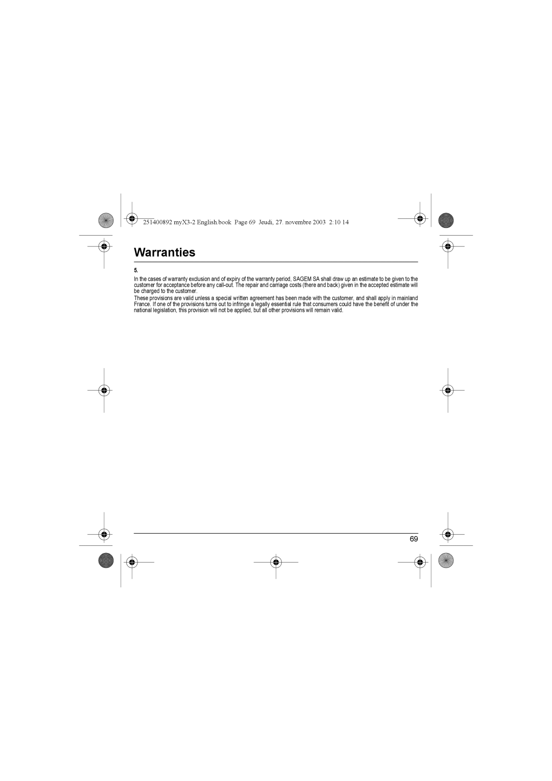 Sagem myX3-2 manual Warranties 