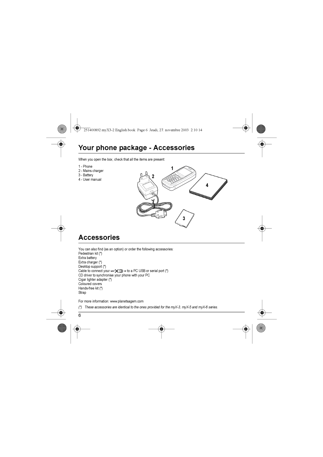 Sagem myX3-2 manual Your phone package Accessories 