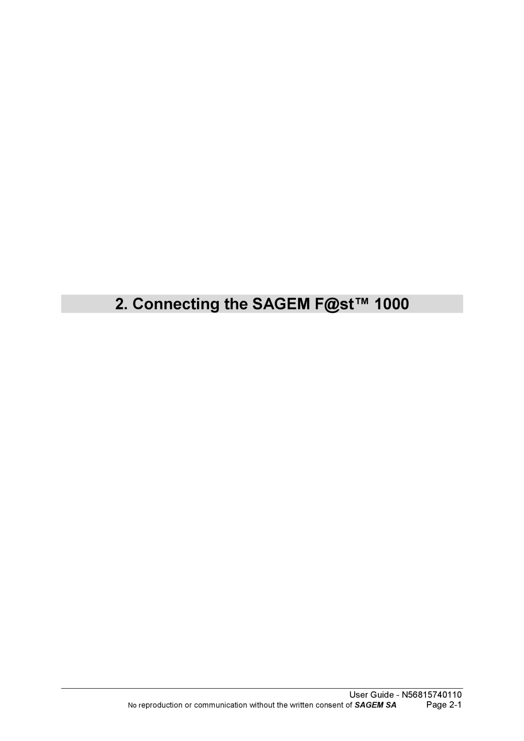 Sagem N56815740110 manual Connecting the Sagem F@st 