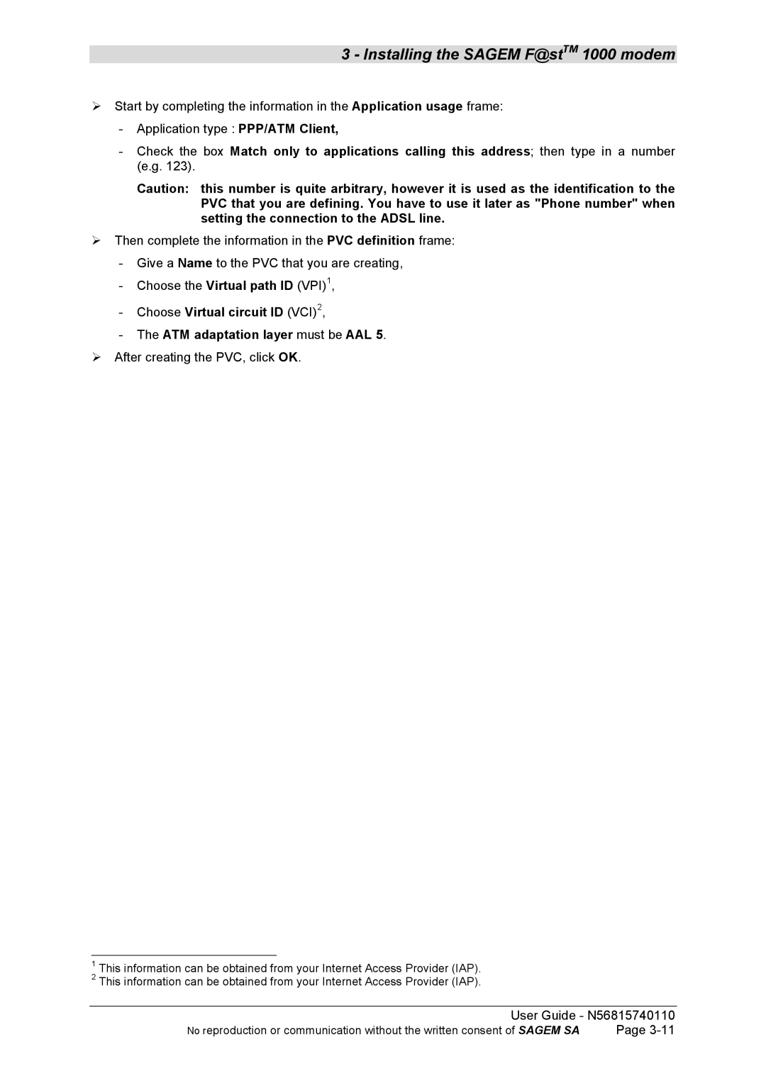 Sagem N56815740110 manual After creating the PVC, click OK 