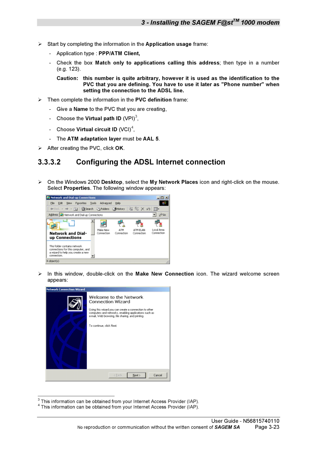 Sagem N56815740110 manual Configuring the Adsl Internet connection 