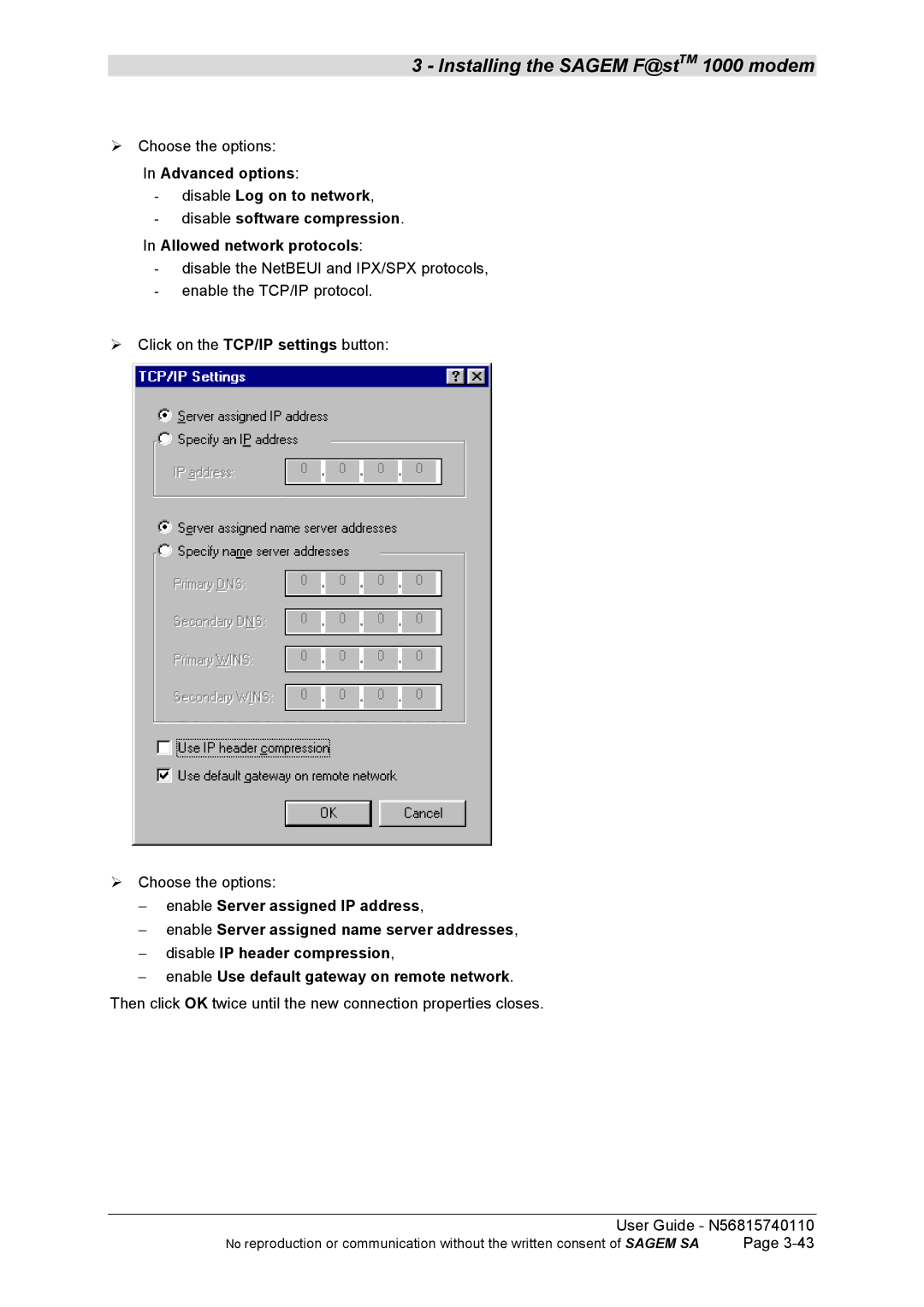 Sagem N56815740110 manual Choose the options 