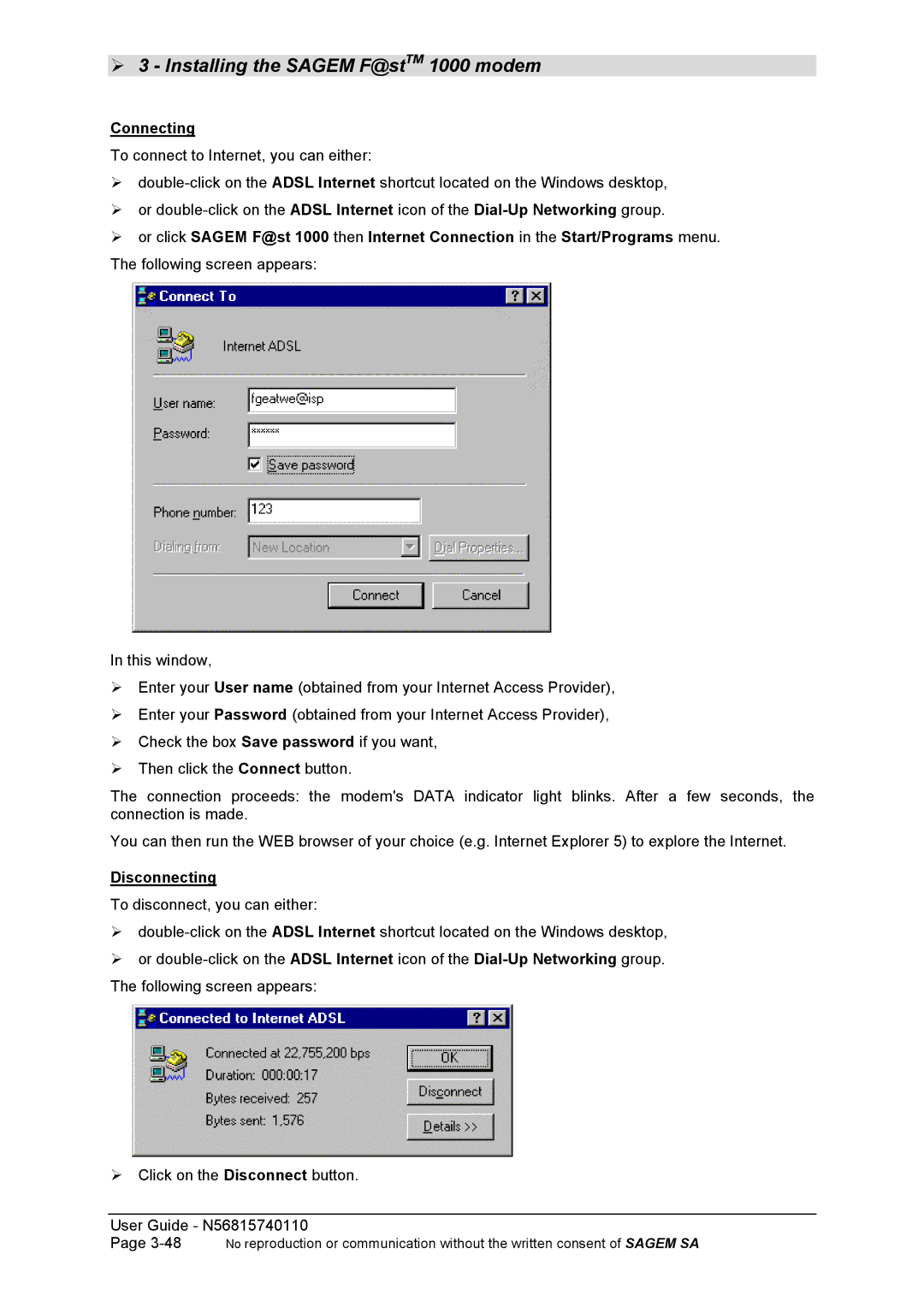 Sagem N56815740110 manual Connecting 