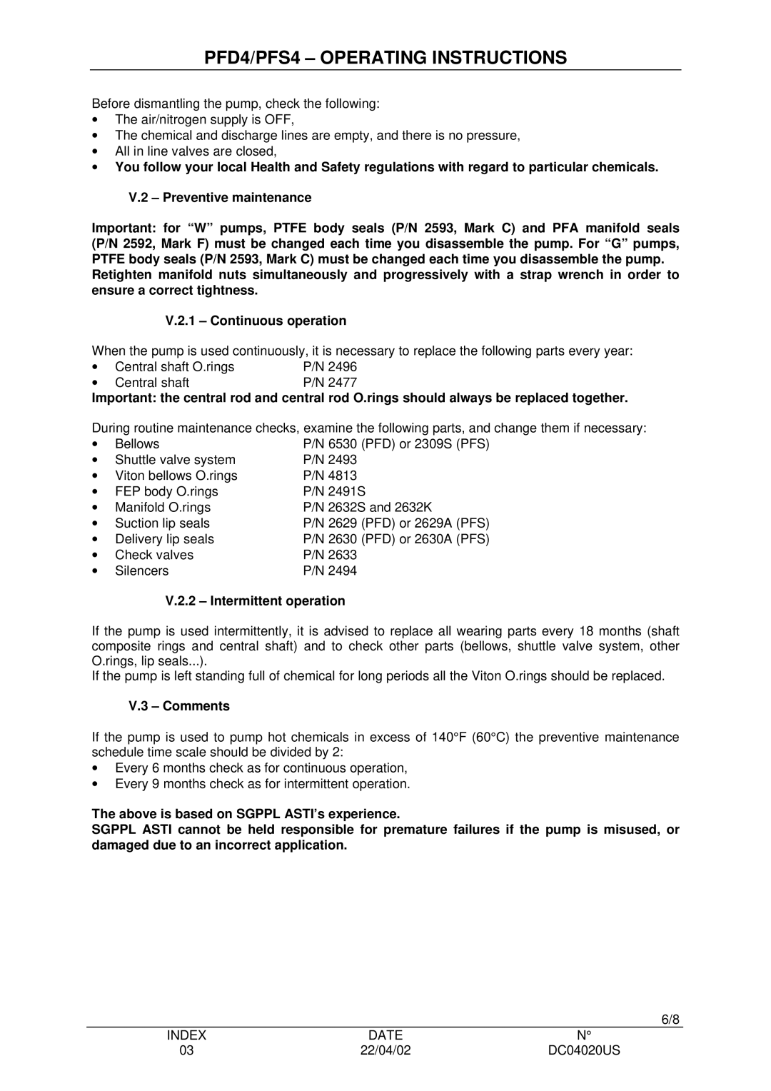 Saint Gobain Vidros PFS4, PFD4 manual Intermittent operation, Comments 