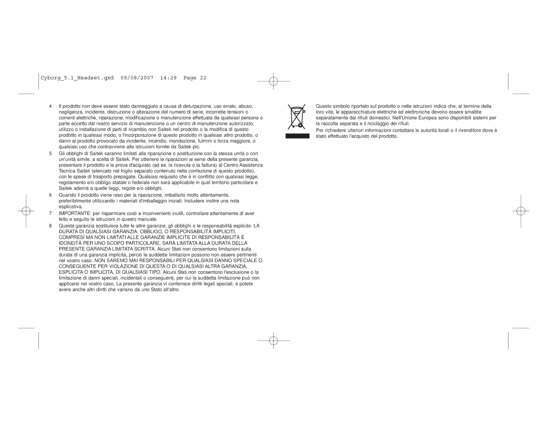 Saitek user manual Cyborg5.1Headset.qxd 09/08/2007 1429 