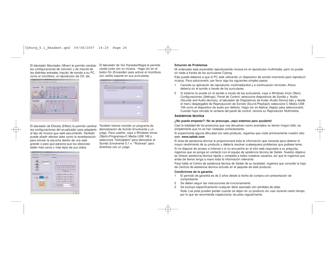 Saitek 5.1 user manual Asistencia técnica, Solución de Problemas, Condiciones de la garantía 