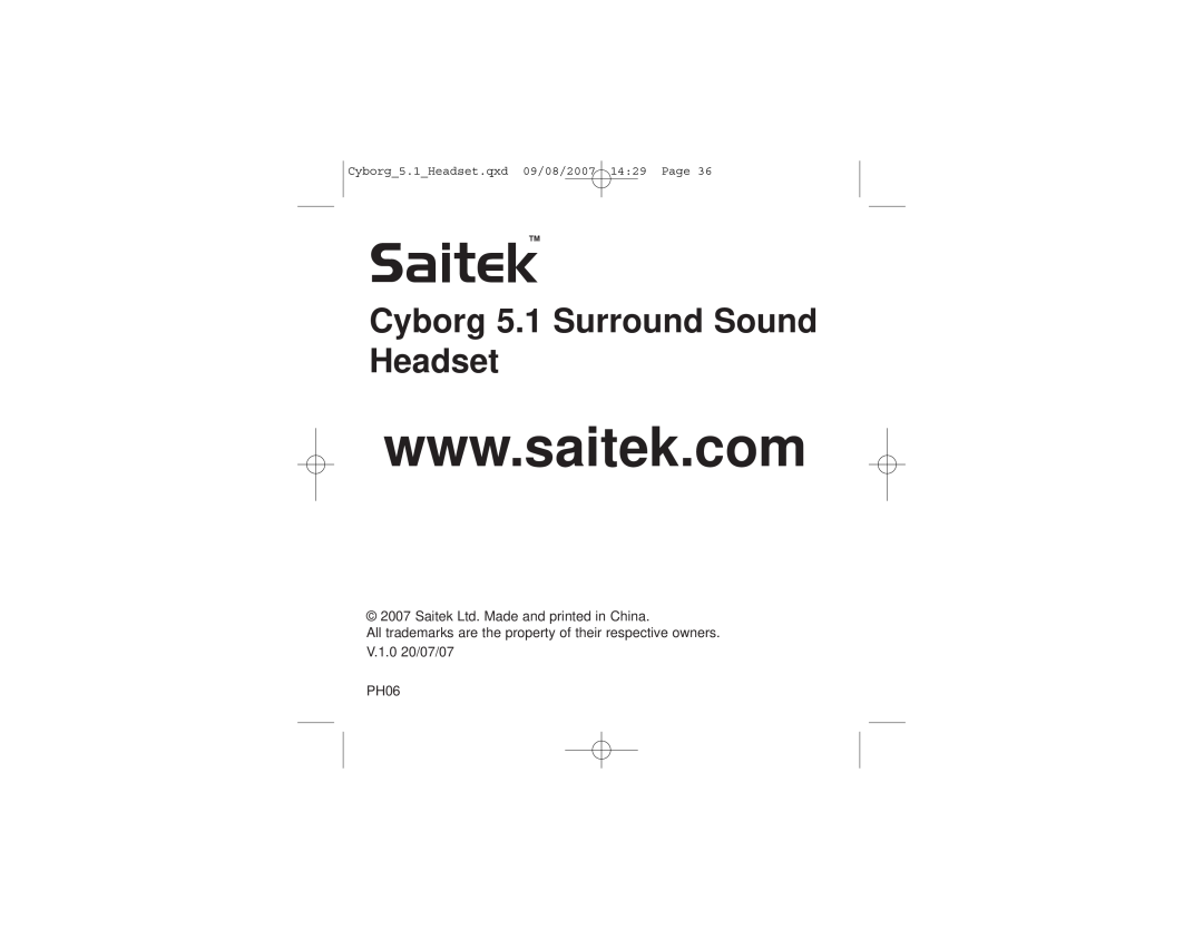 Saitek user manual SaitekTM, Cyborg 5.1 Surround Sound Headset, PH06, Cyborg 5.1 Headset.qxd 09/08/2007 14 29 Page 