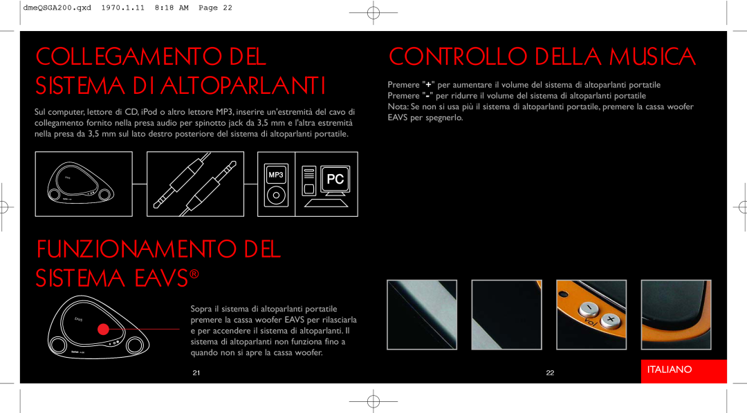 Saitek A-200 Funzionamento Del Sistema Eavs, Controllo Della Musica, Collegamento Del Sistema Di Altoparlanti, Italiano 