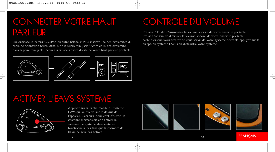 Saitek A-200 quick start Connecter Votre Haut Parleur, Activer Leavs Systeme, Controle Du Volume, Français 