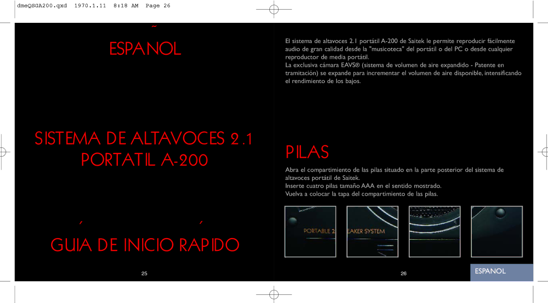 Saitek A-200 quick start Pilas 