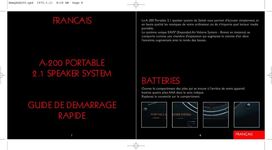 Saitek A-200 quick start Français, Portable 