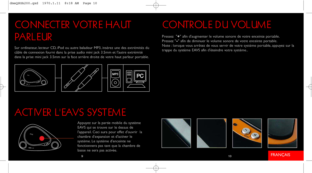 Saitek A-200 quick start Connecter Votre Haut Parleur, Activer Leavs Systeme, Controle DU Volume 