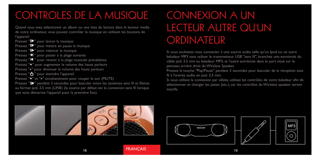 Saitek A-250 quick start Controles De La Musique, Connexion A Un Lecteur Autre Quun Ordinateur, Français 