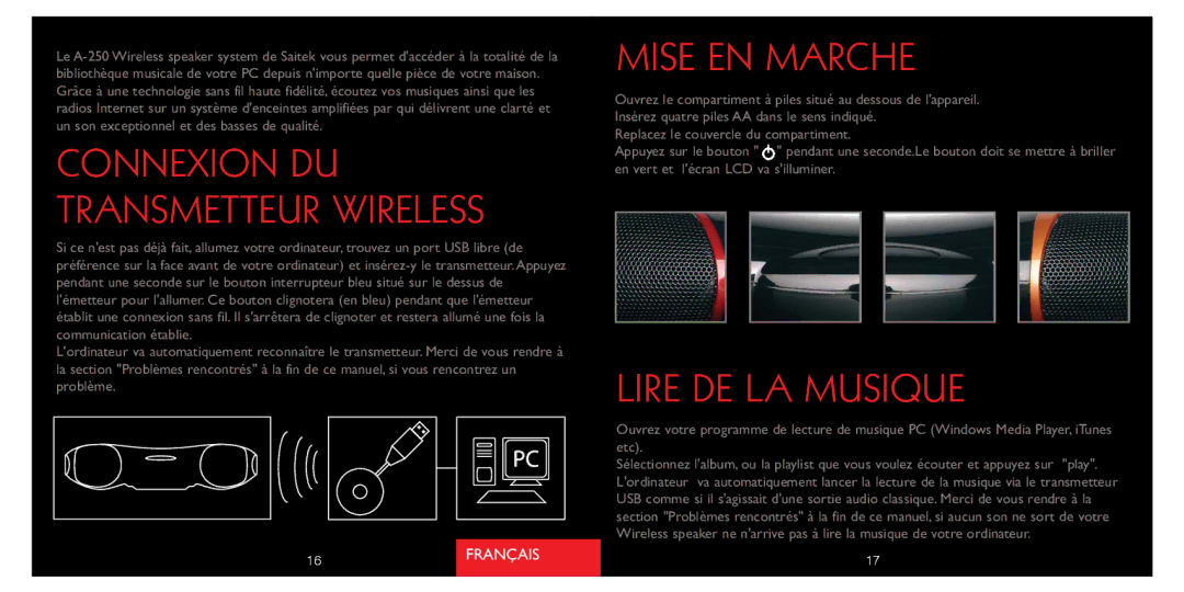 Saitek A-250 quick start Mise EN Marche, Lire DE LA Musique 