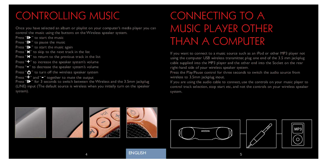 Saitek A-250 quick start Controlling Music, Connecting to a Music Player Other Than a Computer 