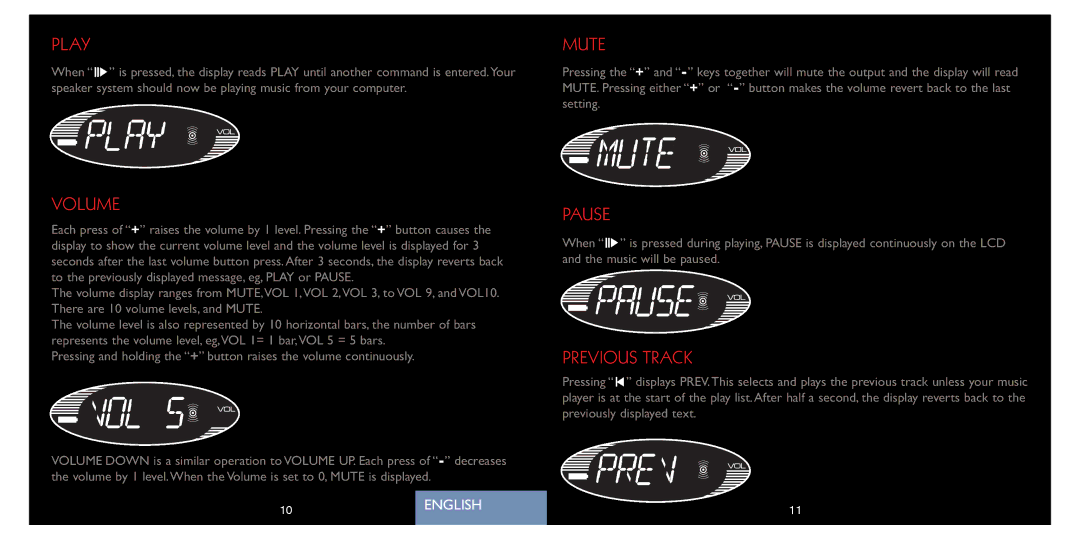 Saitek A-250 quick start Play, Volume, Mute, Pause, Previous Track 