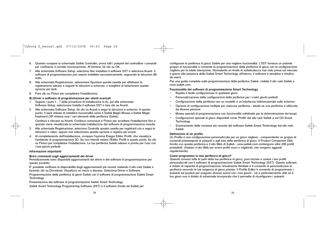 Saitek CCB4330200B2041 user manual Driver e software di programmazione per utenti avanzati 