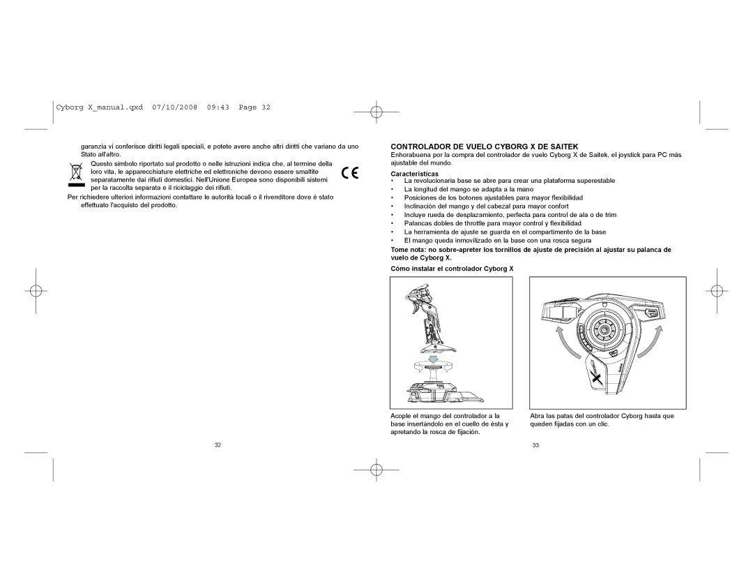 Saitek CCB4330200B2041 user manual Controlador DE Vuelo Cyborg X DE Saitek, Características 