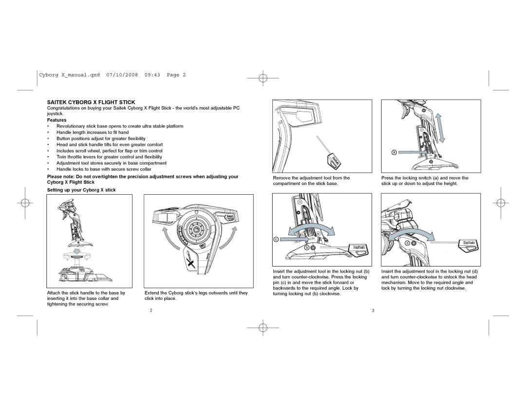 Saitek CCB4330200B2041 user manual Saitek Cyborg X Flight Stick, Features 