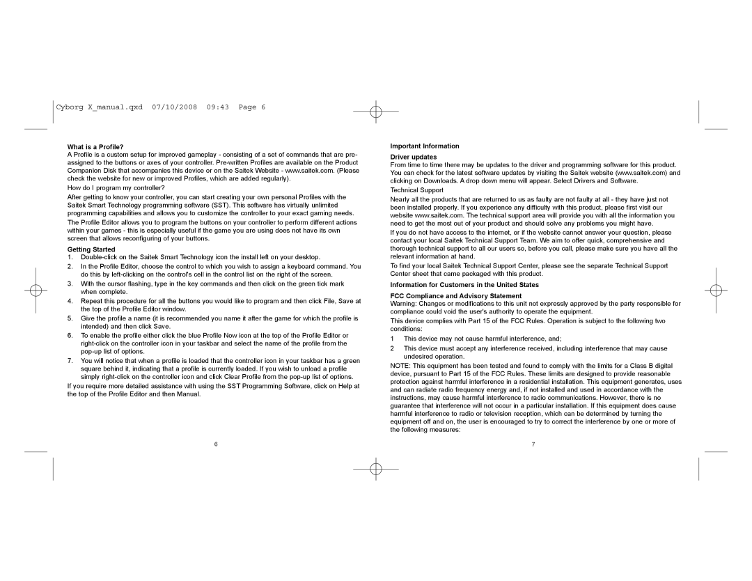 Saitek CCB4330200B2041 user manual What is a Profile?, Getting Started, Important Information Driver updates 