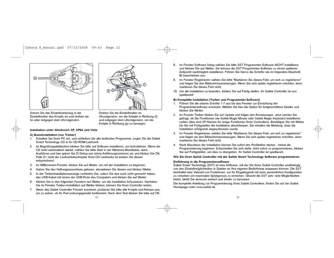 Saitek CCB4330200B2041 user manual 07/10/2008 0943, Komplette Installation Treiber und Programmier-Software 