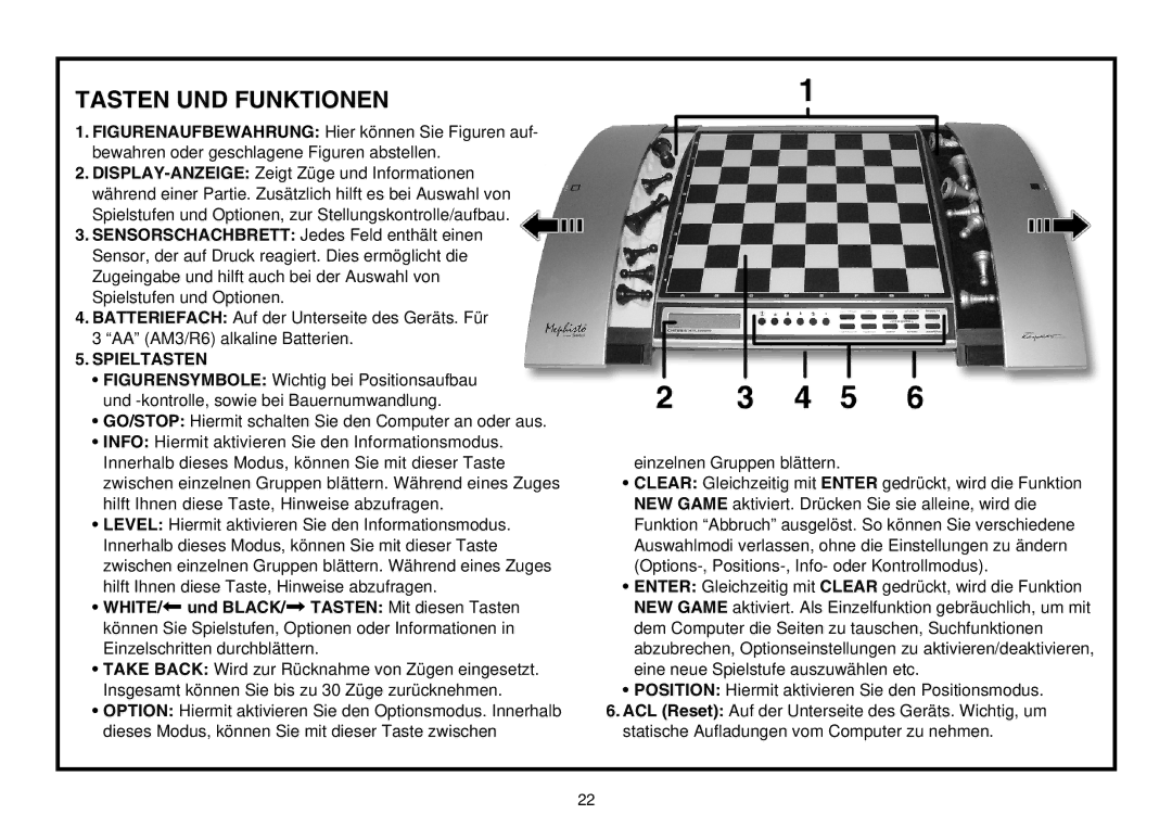 Saitek Chess Explorer manual Tasten UND Funktionen 