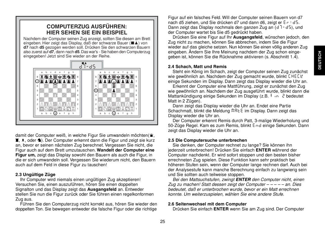 Saitek Chess Explorer manual Computerzug Ausführen Hier Sehen SIE EIN Beispiel, Ungültige Züge, Schach, Matt und Remis 