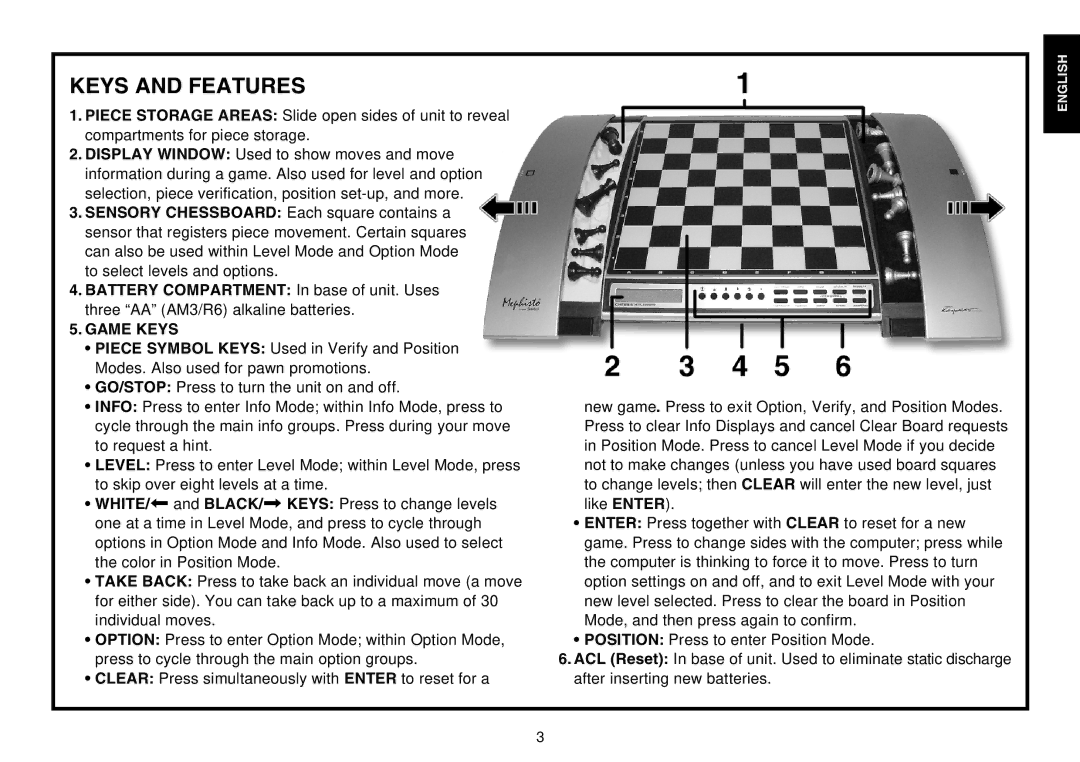 Saitek Chess Explorer manual Keys and Features 