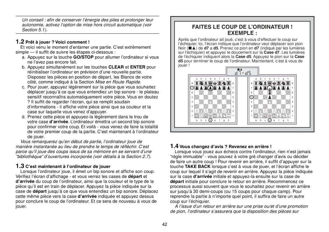 Saitek Chess Explorer manual Faites LE Coup DE L’ORDINATEUR Exemple, Prêt à jouer ? Voici comment 