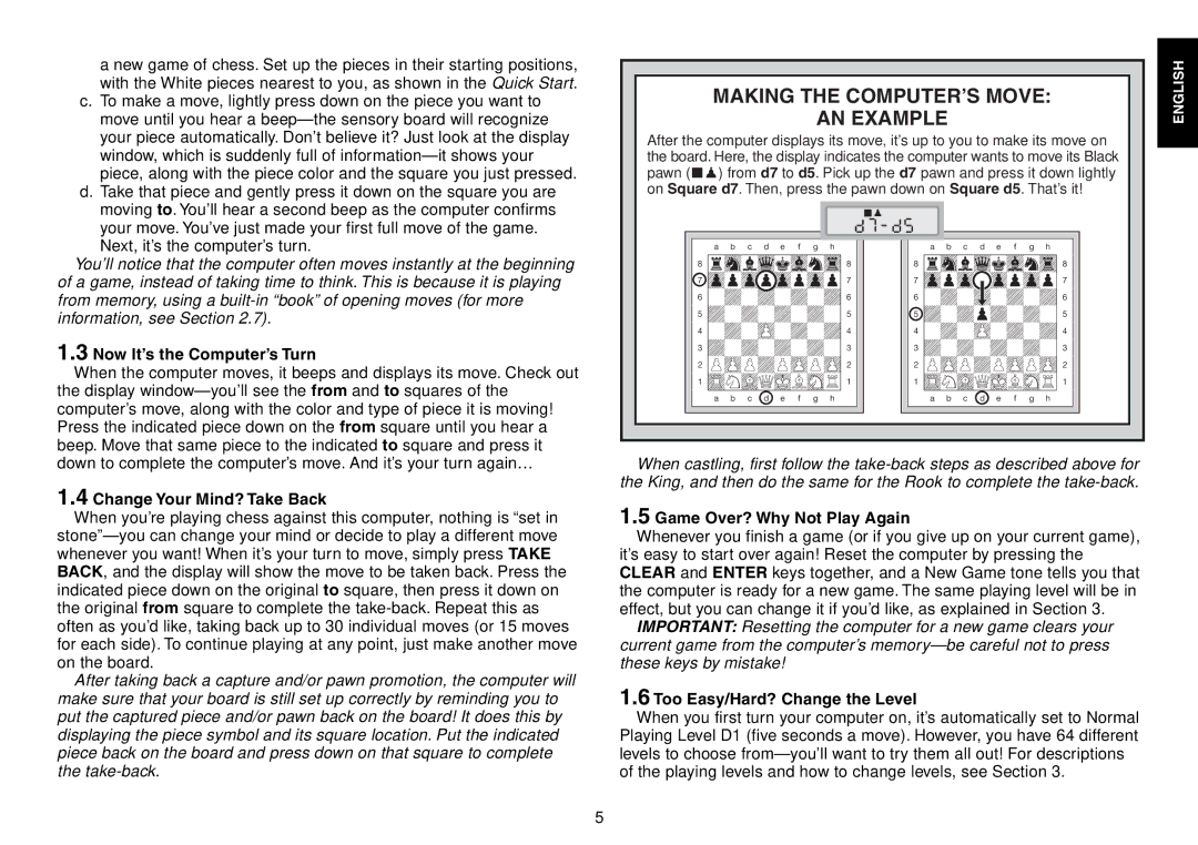 Saitek Chess Explorer Making the COMPUTER’S Move AN Example, Now It’s the Computer’s Turn, Change Your Mind? Take Back 