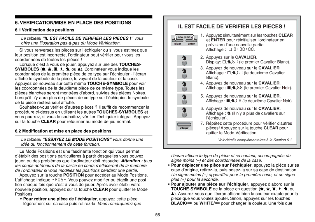 Saitek Chess Explorer manual IL EST Facile DE Verifier LES Pieces, VERIFICATION/MISE EN Place DES Positions 