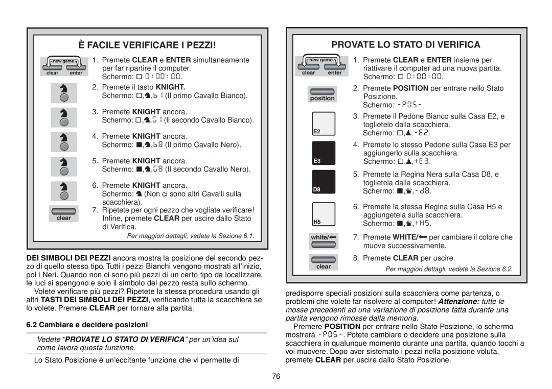 Saitek Chess Explorer manual Facile Verificare I Pezzi, Provate LO Stato DI Verifica, Cambiare e decidere posizioni 