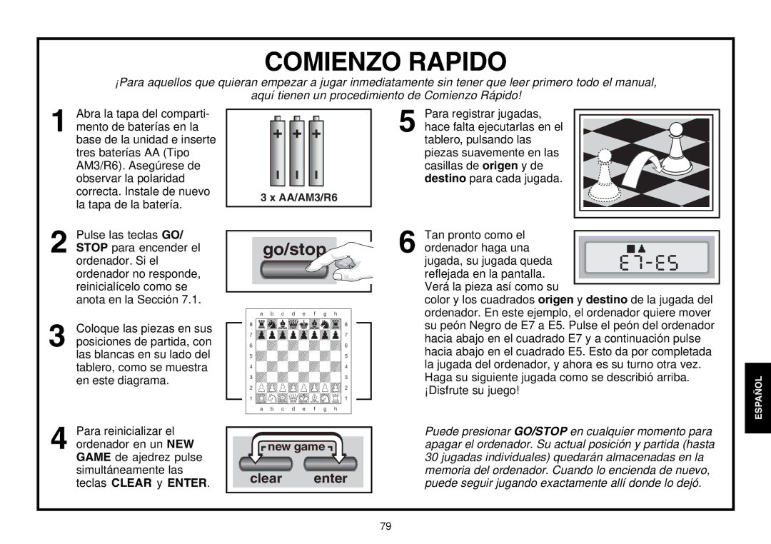 Saitek Chess Explorer manual Comienzo Rapido 