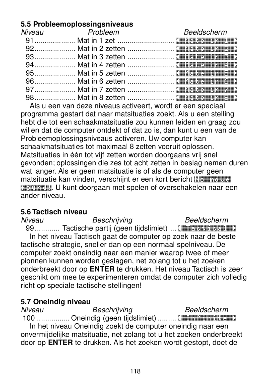 Saitek chess manual Probleemoplossingsniveaus, Tactisch niveau, Oneindig niveau 