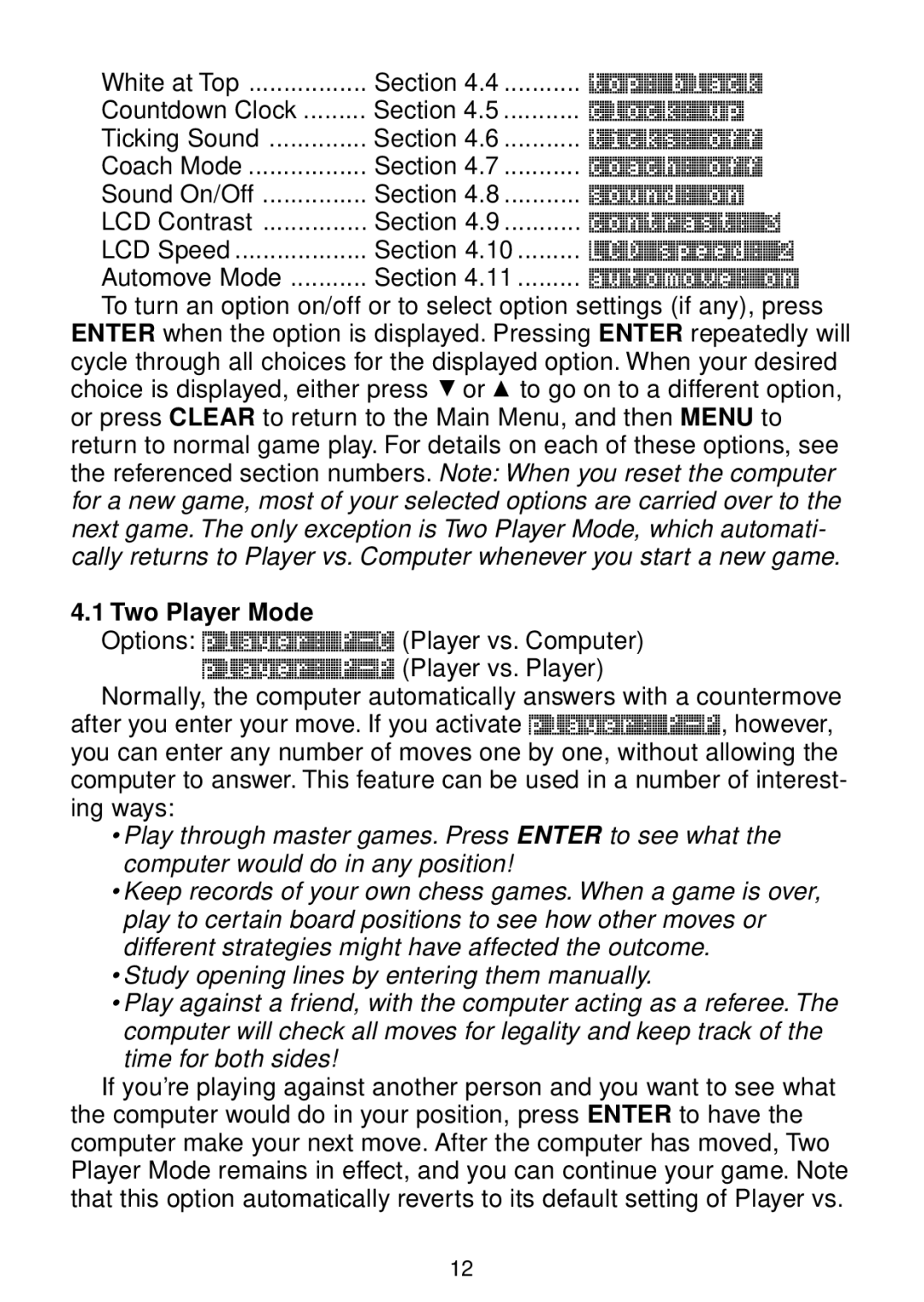 Saitek chess manual Two Player Mode 