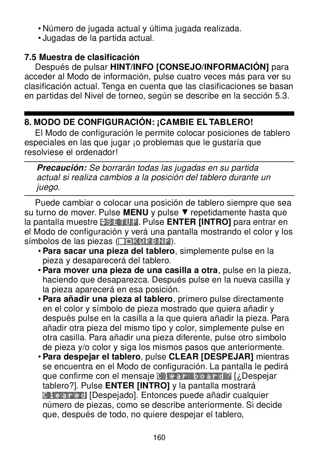 Saitek chess manual Muestra de clasificación, Modo DE Configuración ¡CAMBIE EL Tablero 