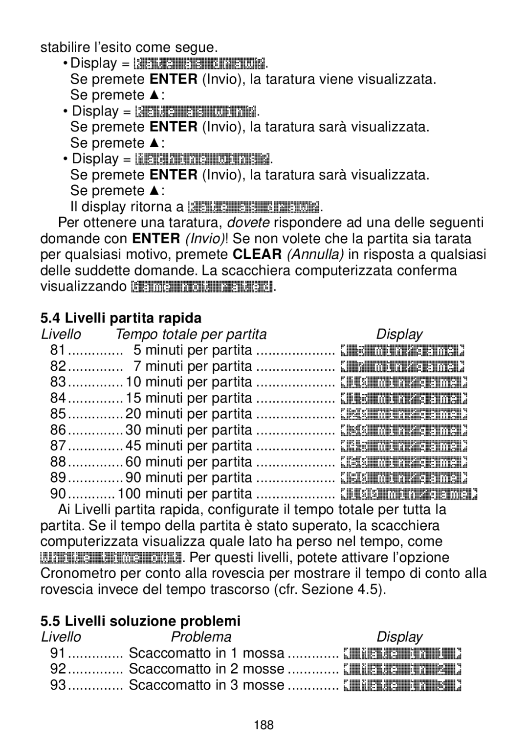 Saitek chess manual Livelli partita rapida, Livelli soluzione problemi 