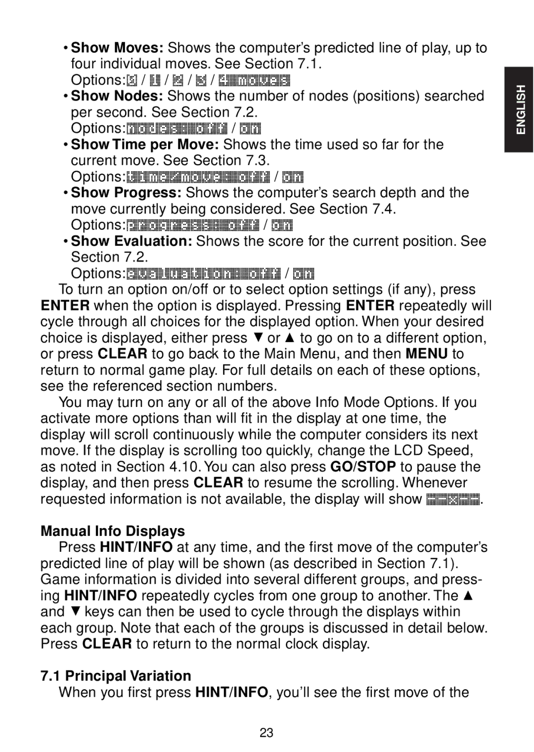 Saitek chess manual Manual Info Displays, Principal Variation 