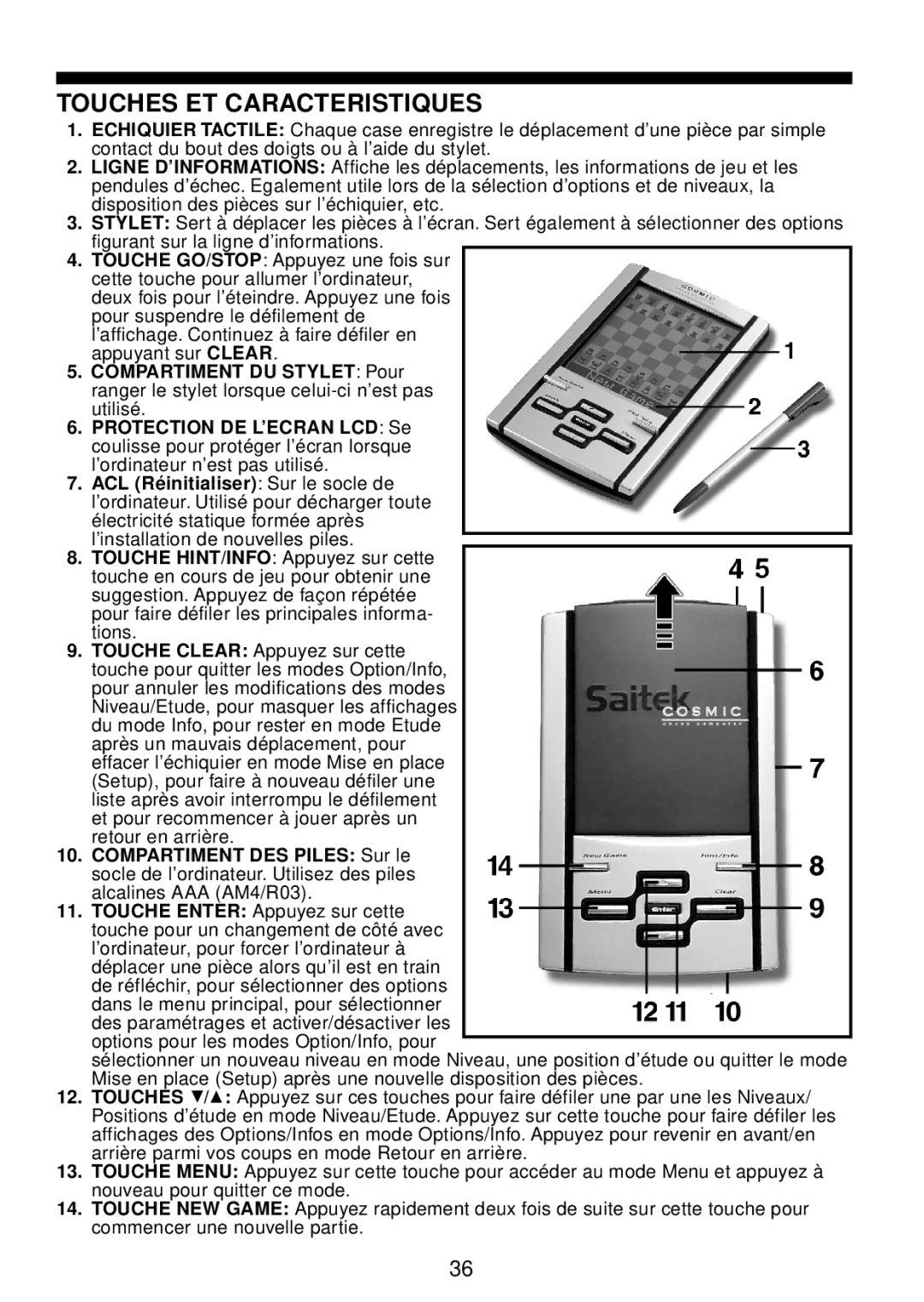 Saitek chess manual Touches ET Caracteristiques 