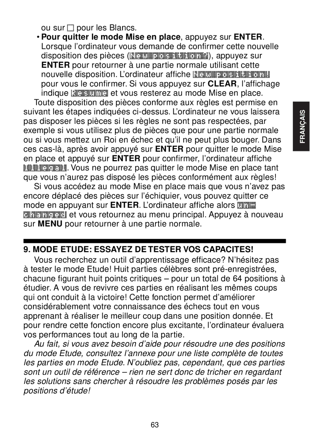 Saitek chess manual Mode Etude Essayez DE Tester VOS Capacites 