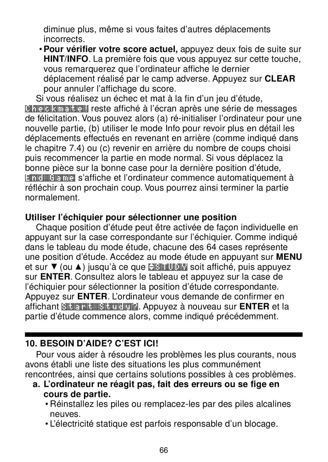 Saitek chess manual Utiliser l’échiquier pour sélectionner une position, Besoin D’AIDE? C’EST ICI 