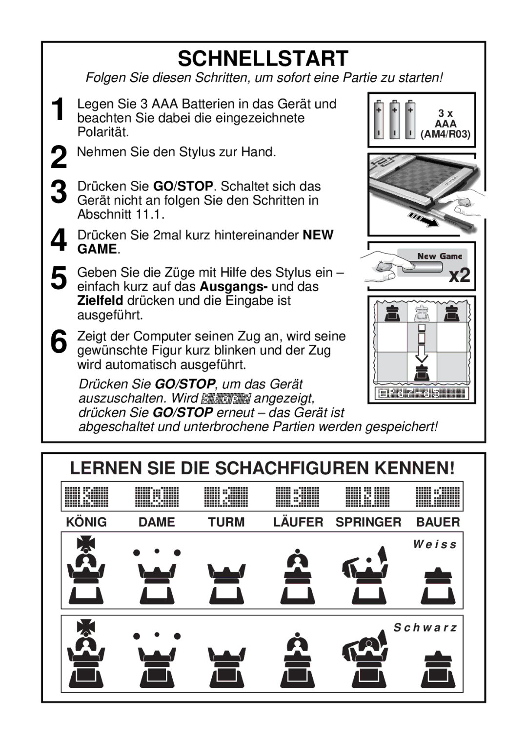 Saitek chess manual Schnellstart, Lernen SIE DIE Schachfiguren Kennen 