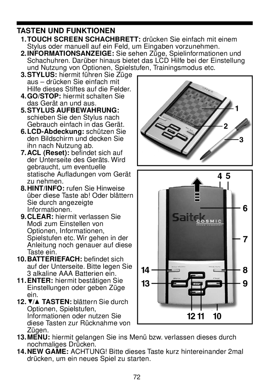 Saitek chess manual Tasten UND Funktionen 