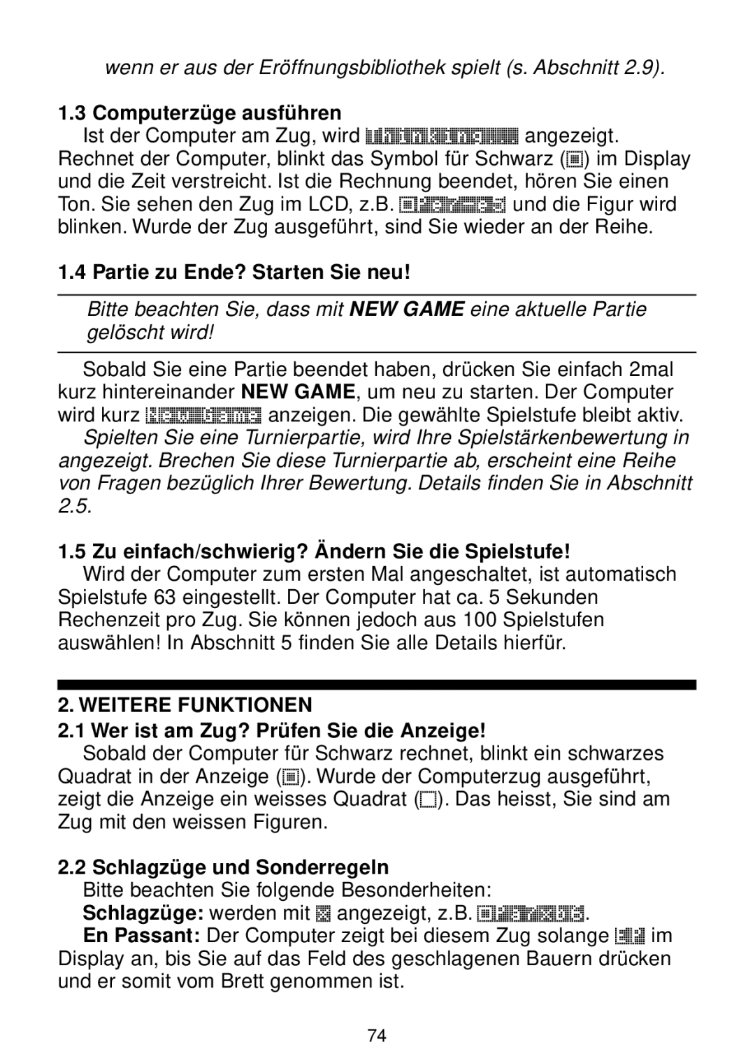 Saitek chess manual Weitere Funktionen 