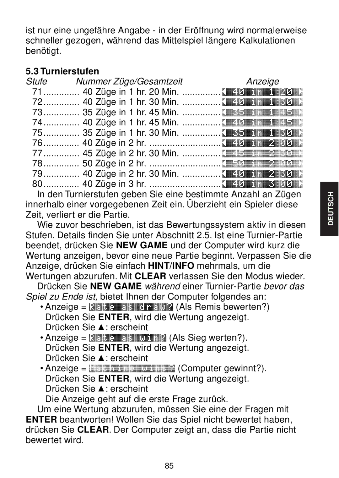 Saitek chess manual Turnierstufen 