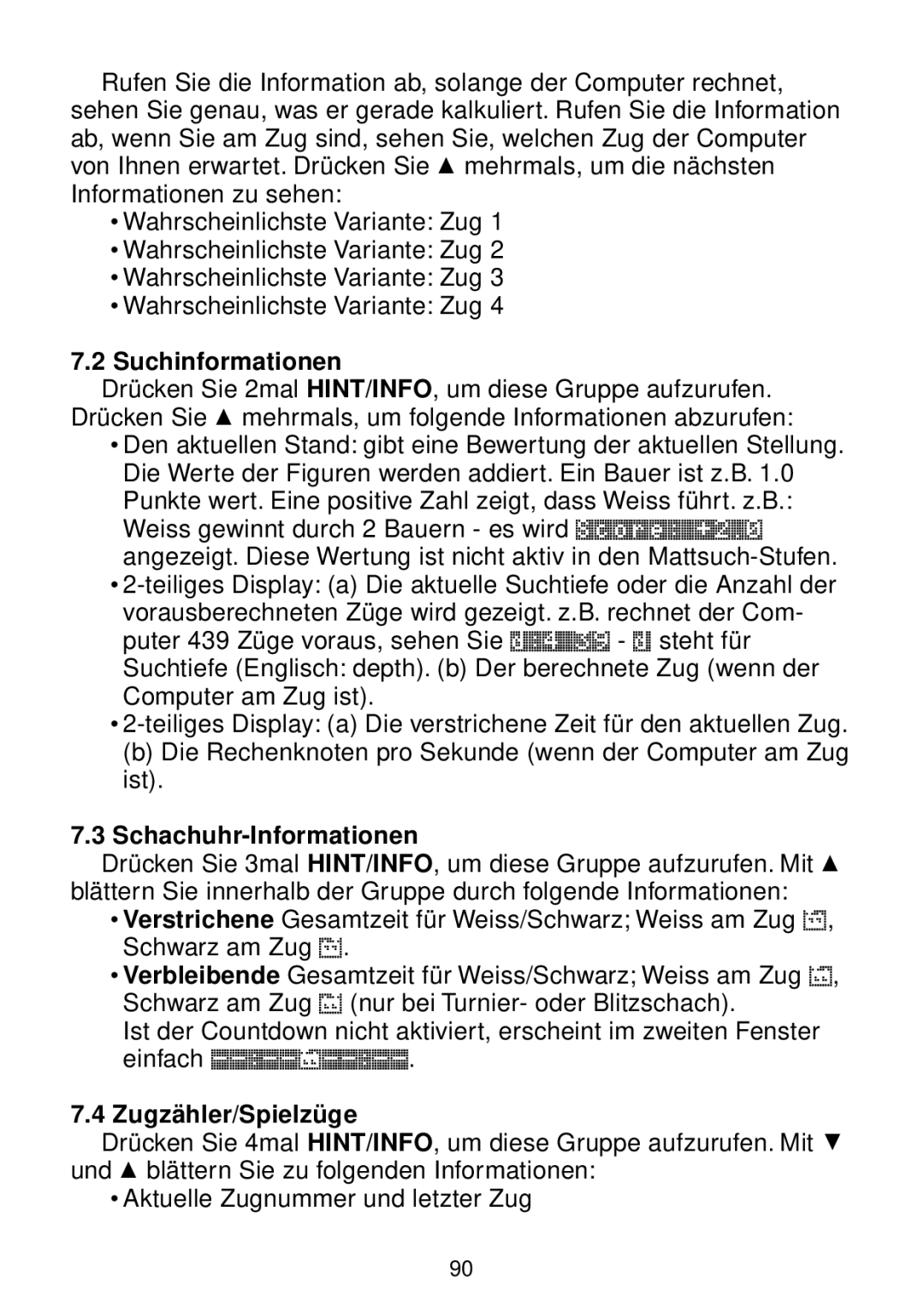 Saitek chess manual Suchinformationen, Schachuhr-Informationen, Zugzähler/Spielzüge 