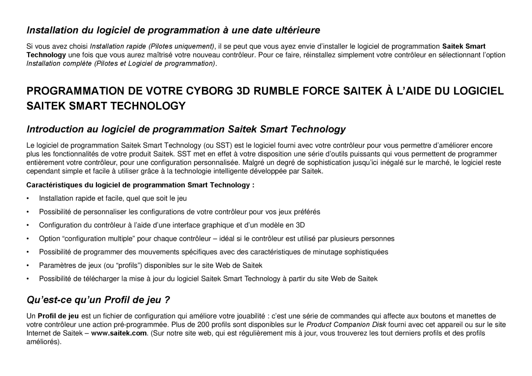 Saitek Cyborg 3D user manual Qu’est-ce qu’un Profil de jeu ? 