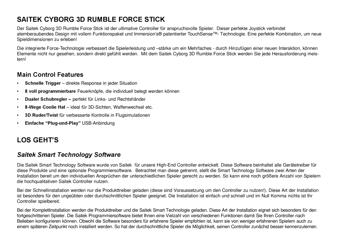 Saitek user manual Saitek Cyborg 3D Rumble Force Stick, Los Geht’S 