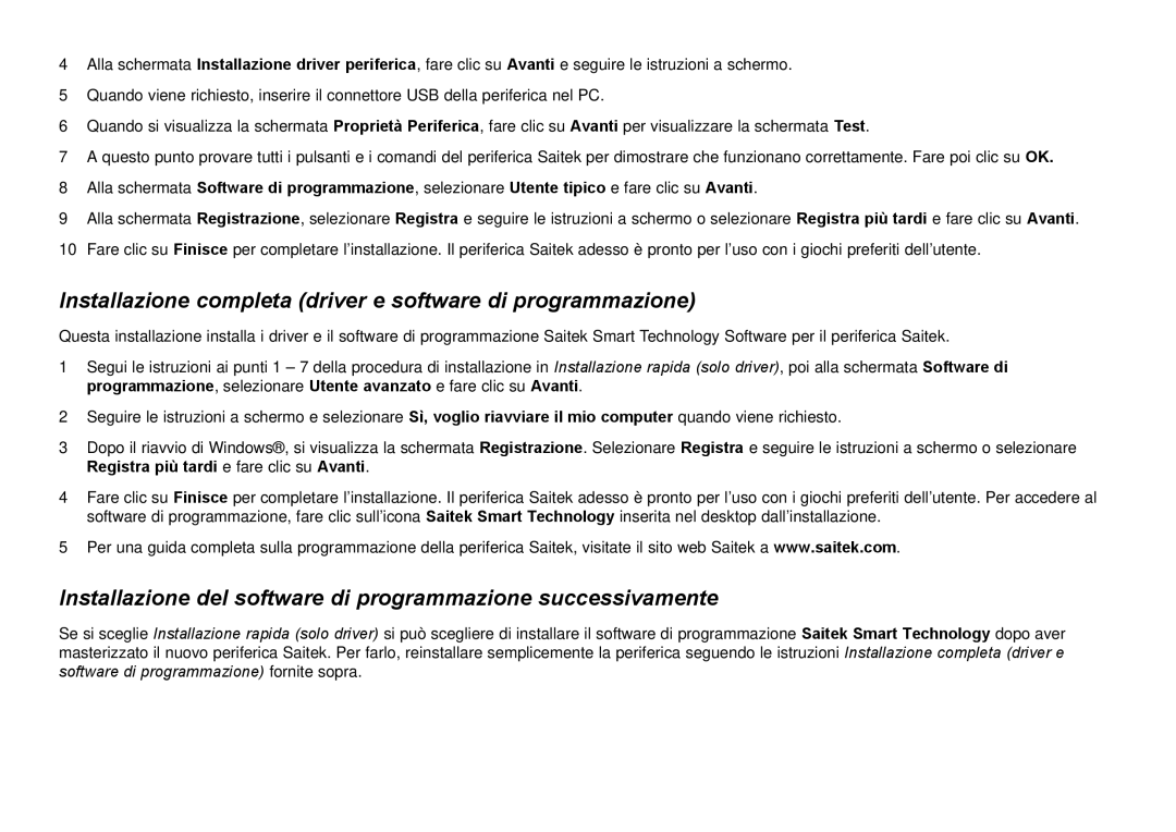 Saitek Cyborg 3D user manual Installazione del software di programmazione successivamente 