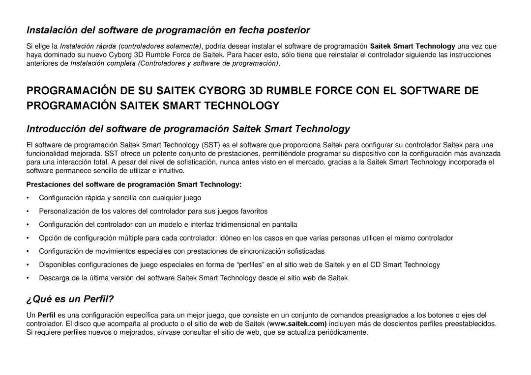 Saitek Cyborg 3D user manual Instalación del software de programación en fecha posterior, ¿Qué es un Perfil? 